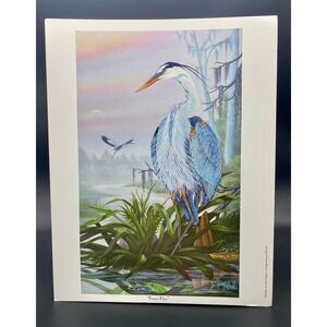 1999 Marty Wilson "Bayou Blue" Heron‎ Art Print Wall Decor Coastal Home Decor